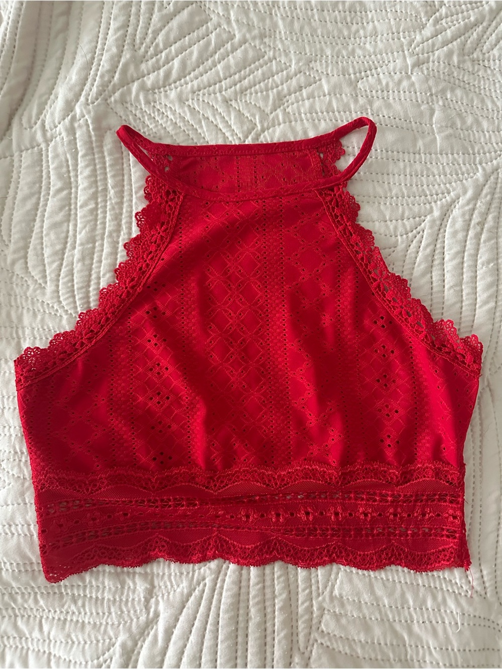 Source Unknown Red Lace High-Neck Crop Top